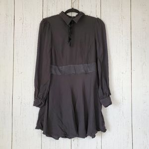 Zara Black Long Sleeve Lapel Collar Neck Tie Dress